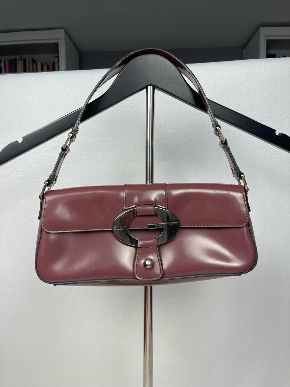 Guess Patent Shoulder Bag with Silver Hardware